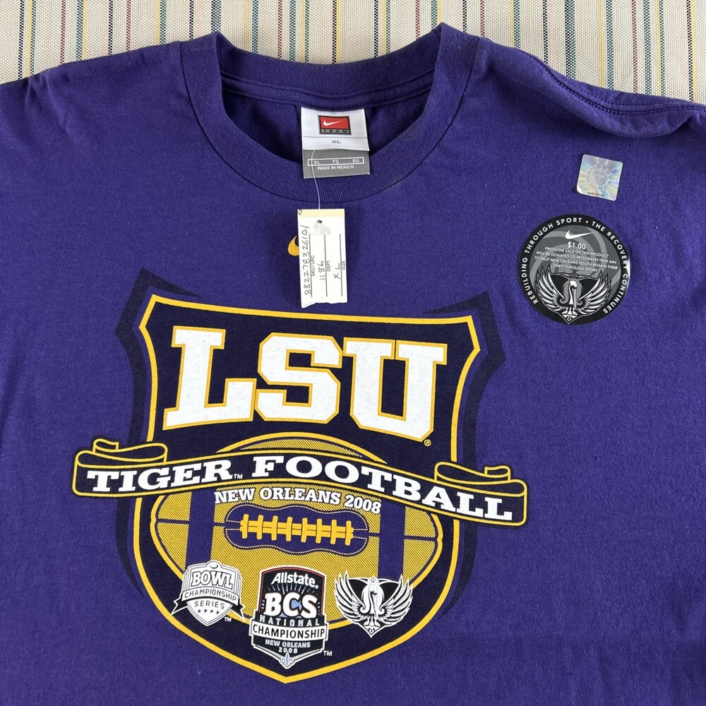 NEW LSU NIKE Shirt Mens XL Purple Tiger Football New Orleans 2008 Adult #8393